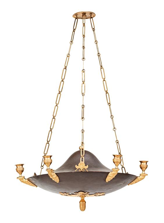 A Swedish Empire 19th century six-light hanging lamp.