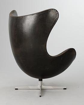 An Arne Jacobsen black leather 'Egg chair', Fritz Hansen, Denmark 1960's.