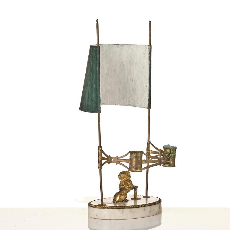 A late gustavian marble and gilt brass two-light reading lamp, late 18th century.