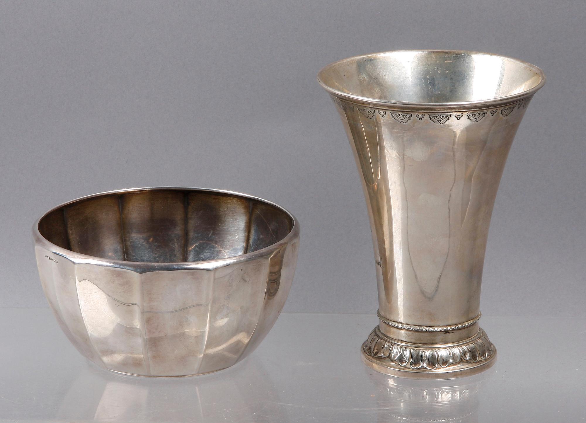 SKÅL SAMT BÄGARE, silver, GAB, Stockholm 1900-talets första hälft.