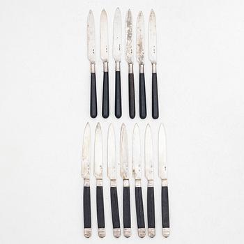 Fruit knives, 13 pcs, silver, Sweden and France, second half of the 19th century-early 20th century.