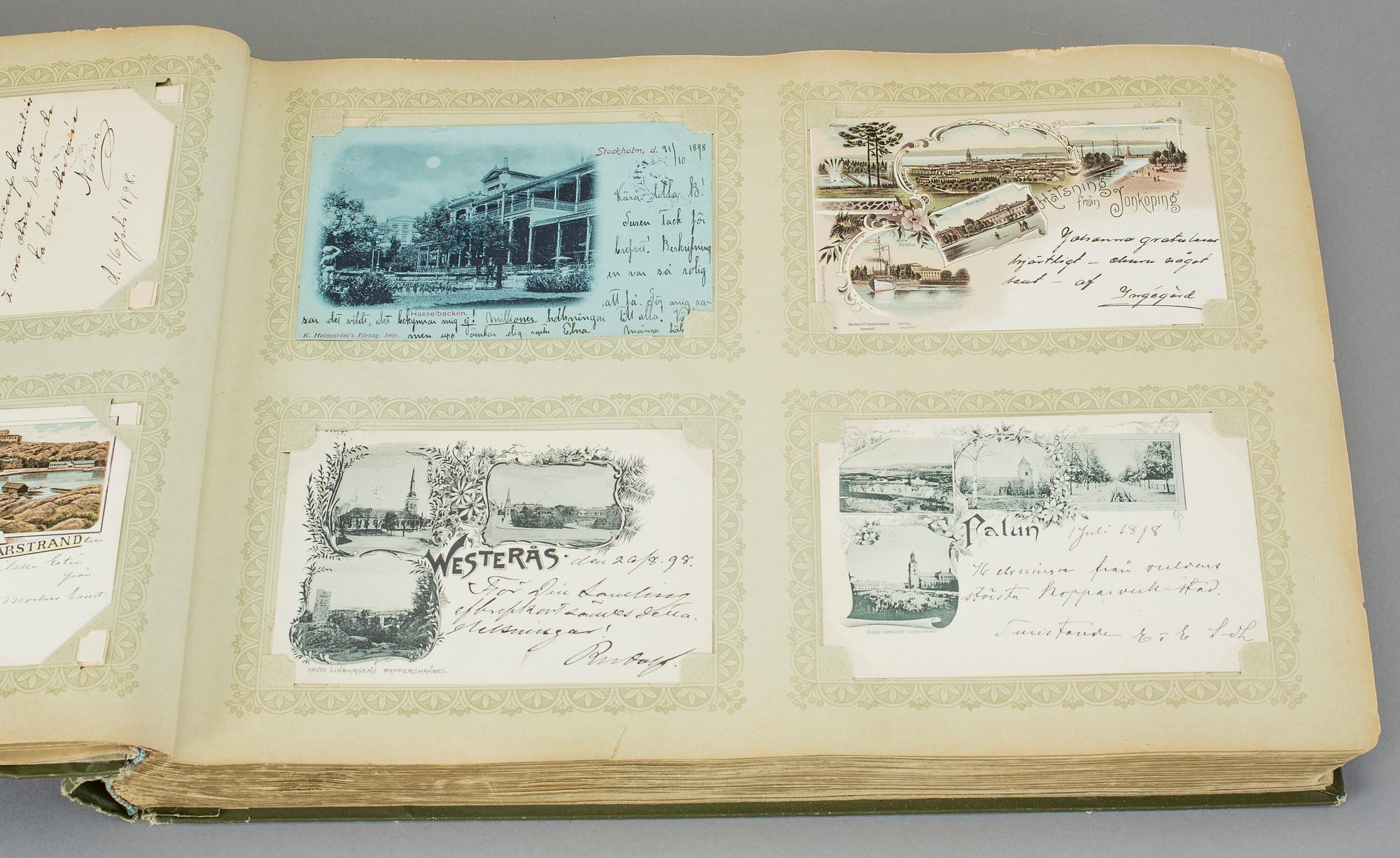VYKORSTALBUM, ca 300 vykort, från sent 1800-tal till 1900-talets första kvartal.