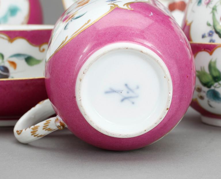 SERVISDELAR, 6 st, porslin, Meissen, 1800-tal.
