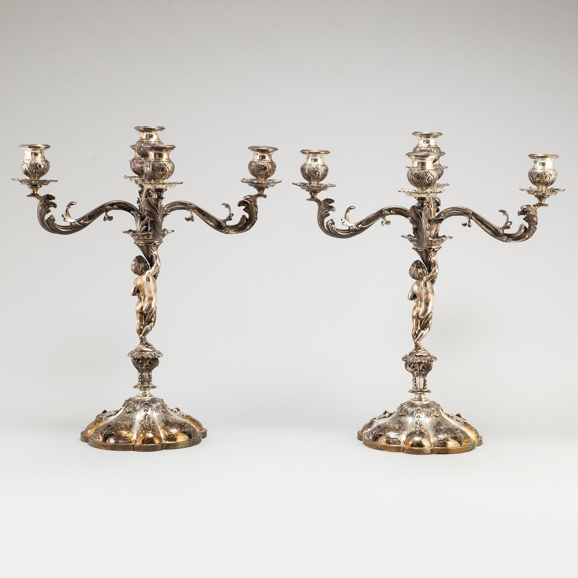 A  1950/60's pair of silver (800) candelabras by Valle & Gandini, Firenze, Italy.