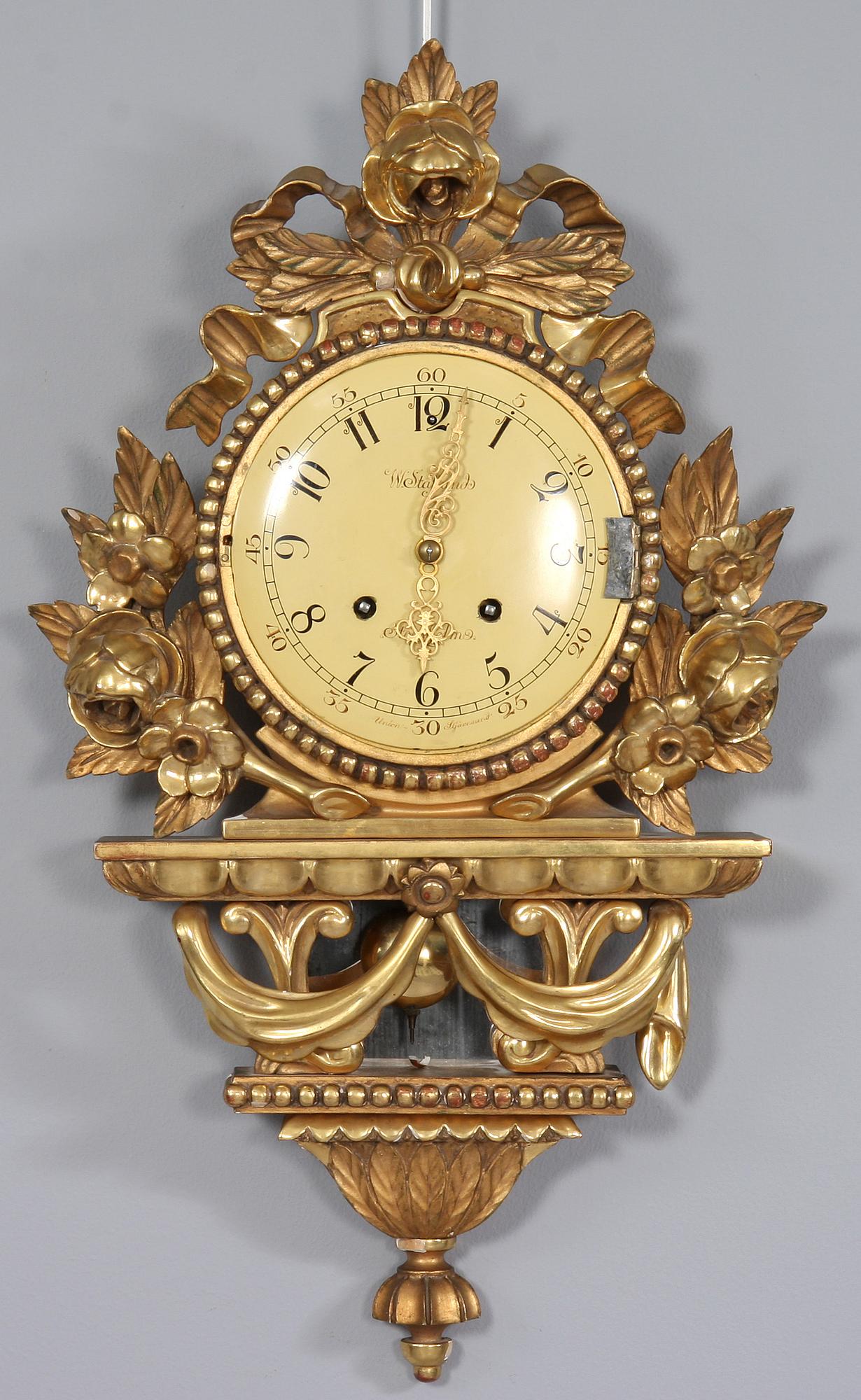 VÄGGPENDYL, gustaviansk stil, märkt W. Staflunds, Stockholm. 1900-talets mitt.