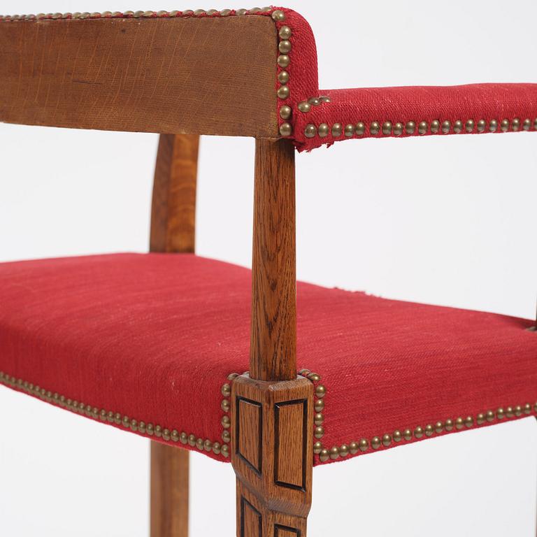 Carl Bergsten, a pair of oak easy chairs, Nordiska Kompaniet, 1923, ordered for the 1923 Jubilee Exhibition in Gothenburg.