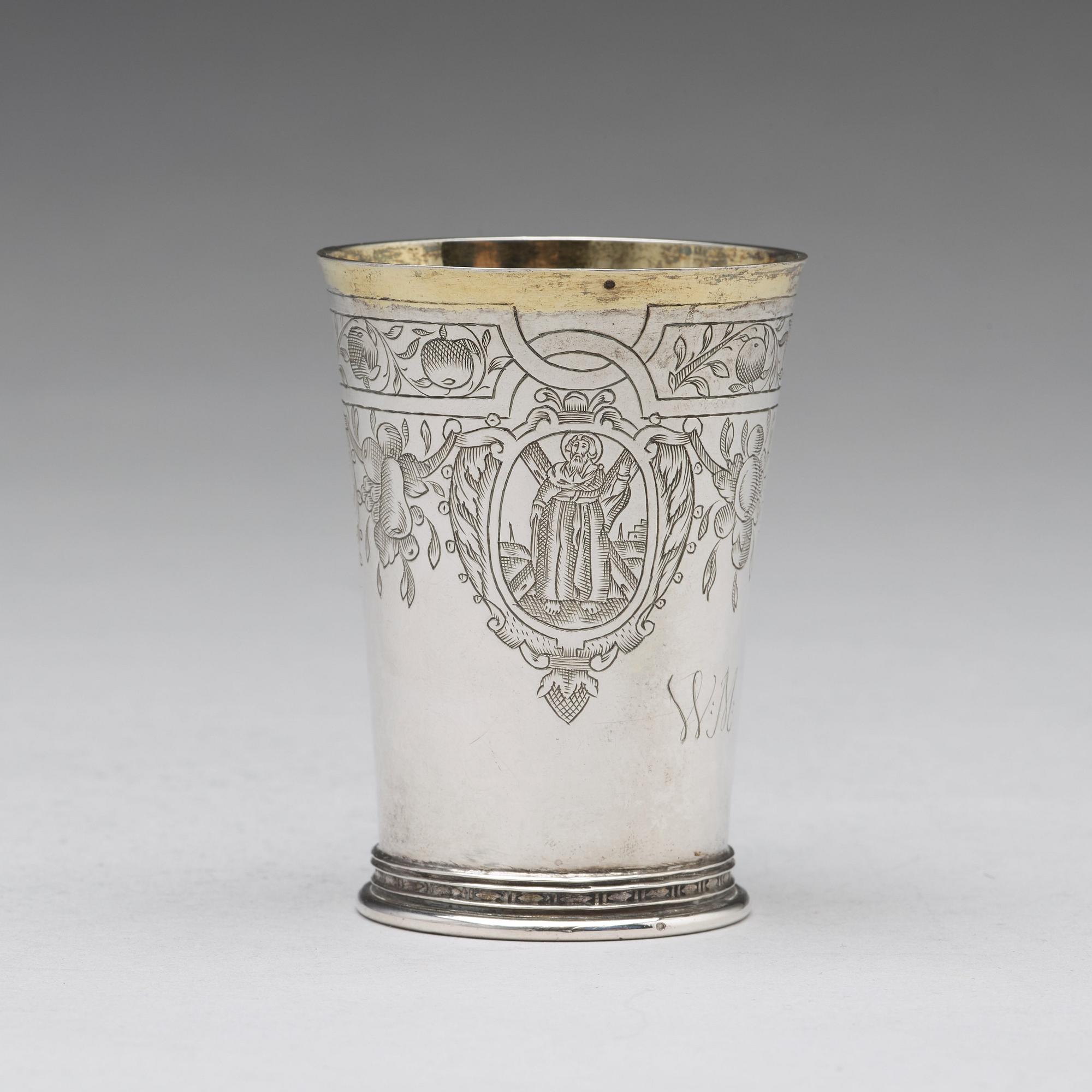 Andreas Pauli, bägare, silver, Köln (verksam 1663-1669). Senrenässans.