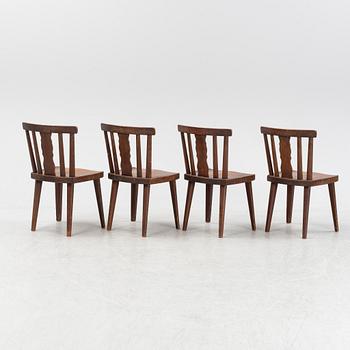 A set of four stained pine chairs from Åby Möbelfabrik, 1940s.