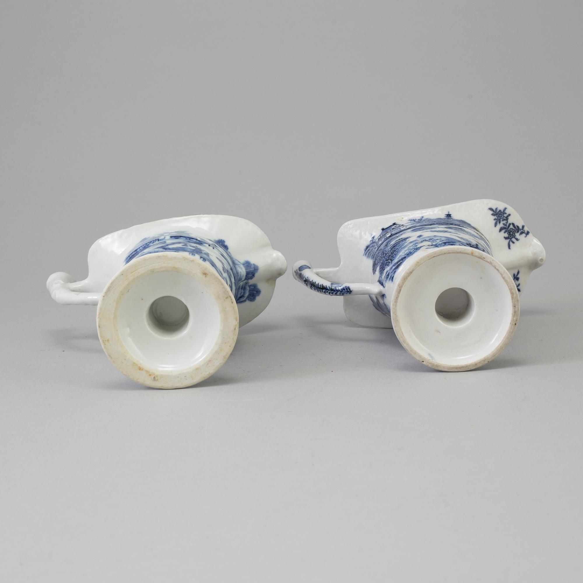 Two Chinese blue and white export porcelain jugs, Qing dynasty, Qianlong (1736-95).