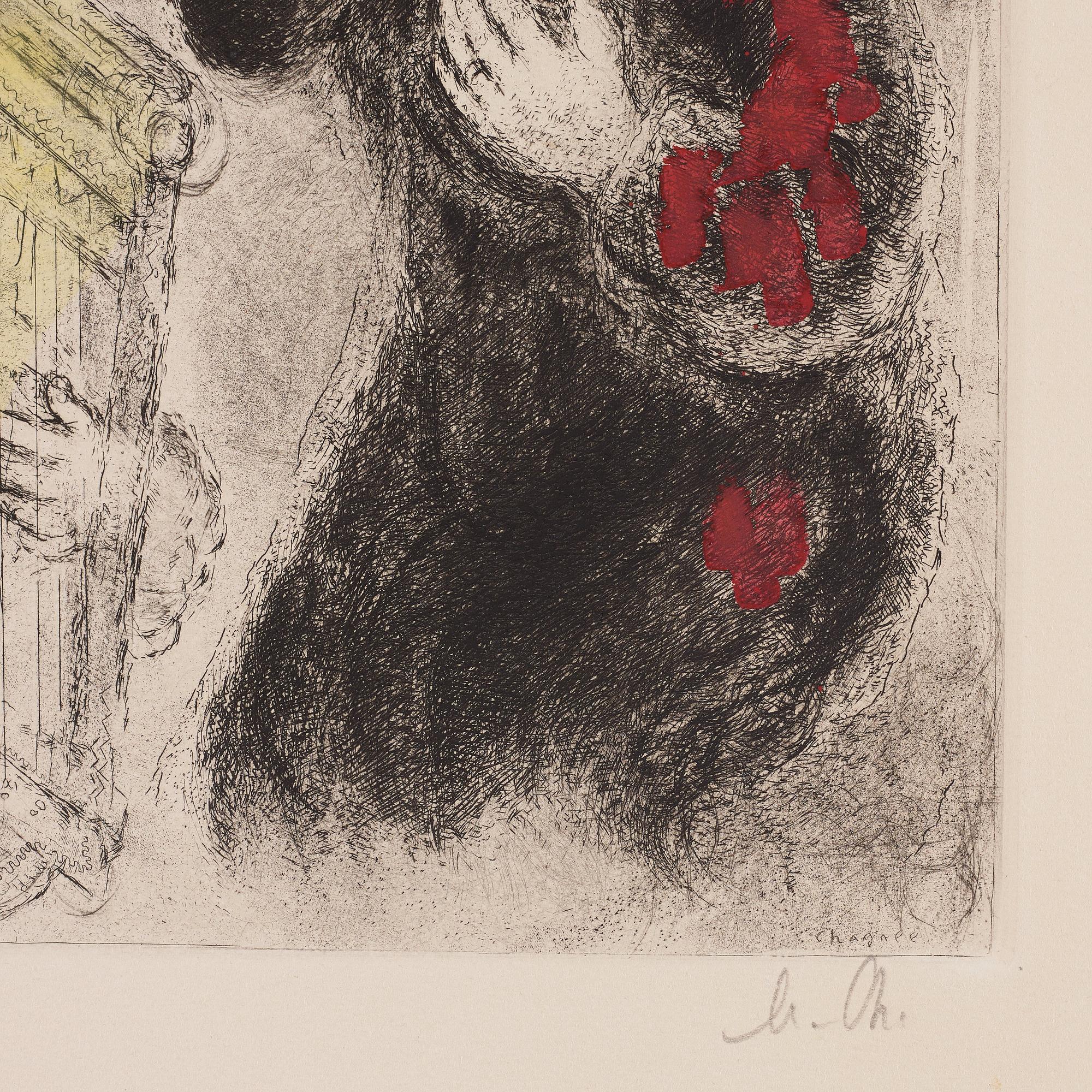 MARC CHAGALL, Etching with hand coloring, 1931-39,  signed and numbered 61/100.