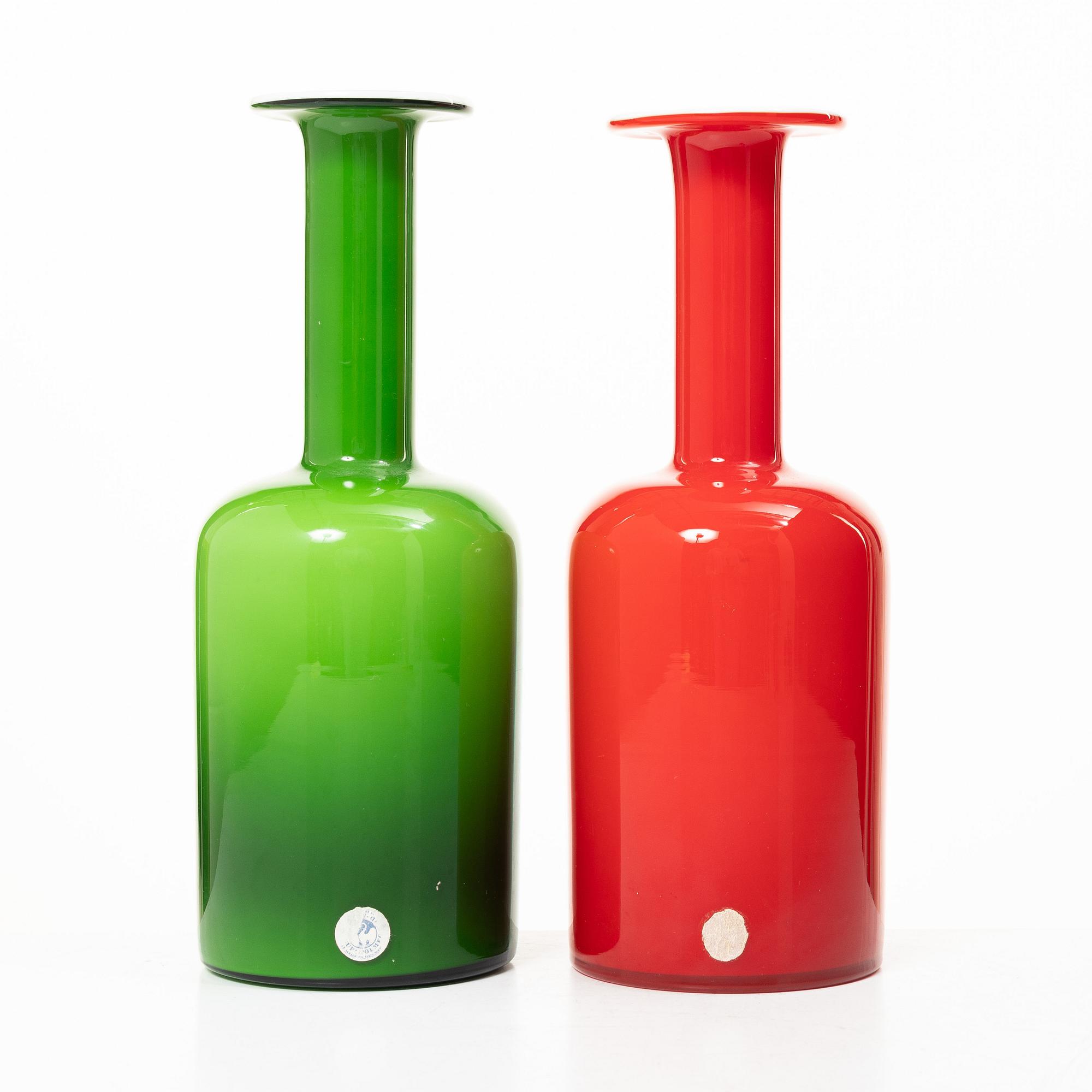 Otto Brauer, & Michael Bang, two glass decanters, Holmegaard, Denmark, 1960's/70's.