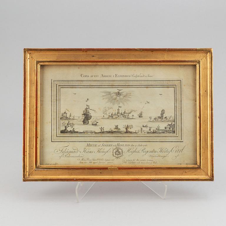A gustavian frame with enfraving vy Fredrik Akrel after a drawing by Jean Jacques von Biland, 18th Century.