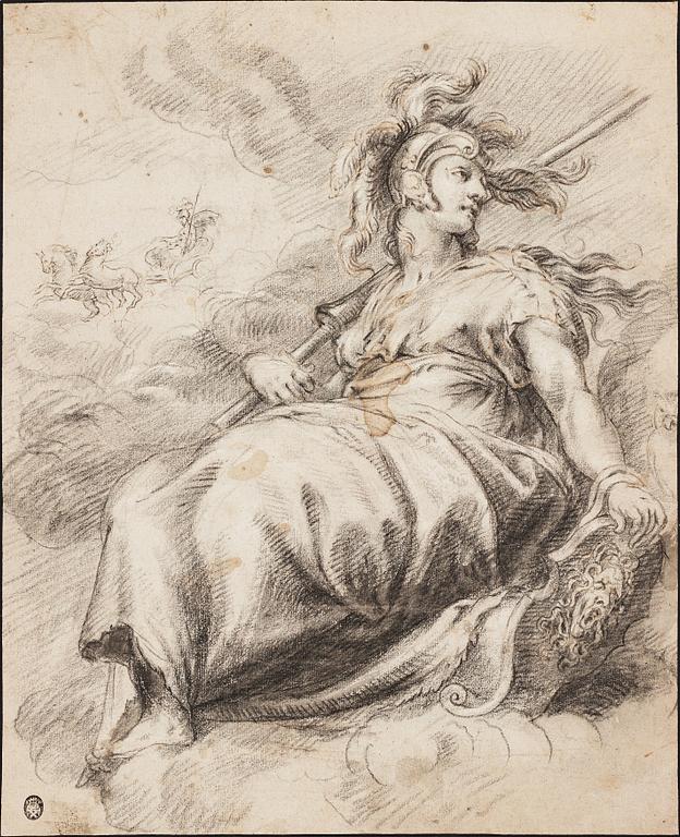 Hendrick Goltzius After, Minerva. Unsigned. Crayon 35.5 x 28 cm.