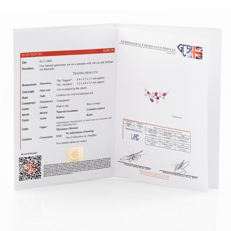 Necklace in 18K white gold with rubies and old-cut and brilliant-cut diamonds. Accompanied by a report from GCS.