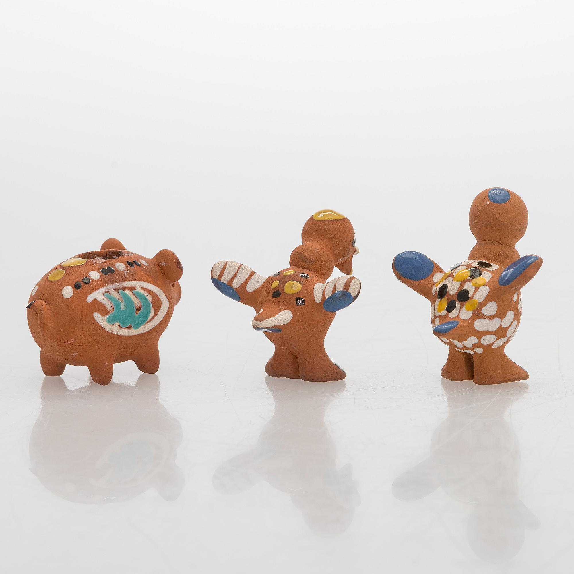 Marita Lybeck, figurines, 8 pcs, red clay, signed ML.