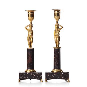 118. A pair of late Gustavian candlesticks, early 19th century.