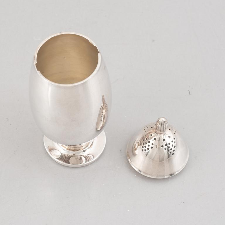 Gundorph Albertus, three sterling silver "Cactus" salt, pepper and sugar shakers, Georg Jensen, Denmark, 1933-44.