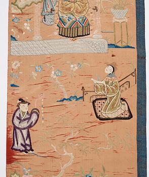 Two embroidered silk panels, late Qing dynasty.