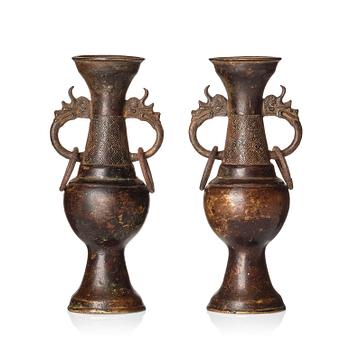1009. A pair of bronze altar vases, Ming dynasty (1368-1644).