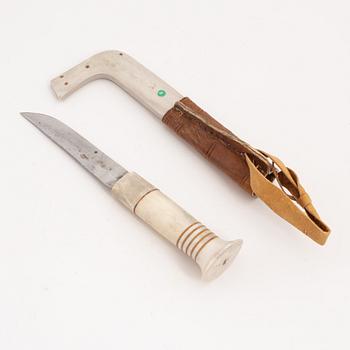 A reindeer horn knife by Nikolaus Fankki, before 1963, signed.