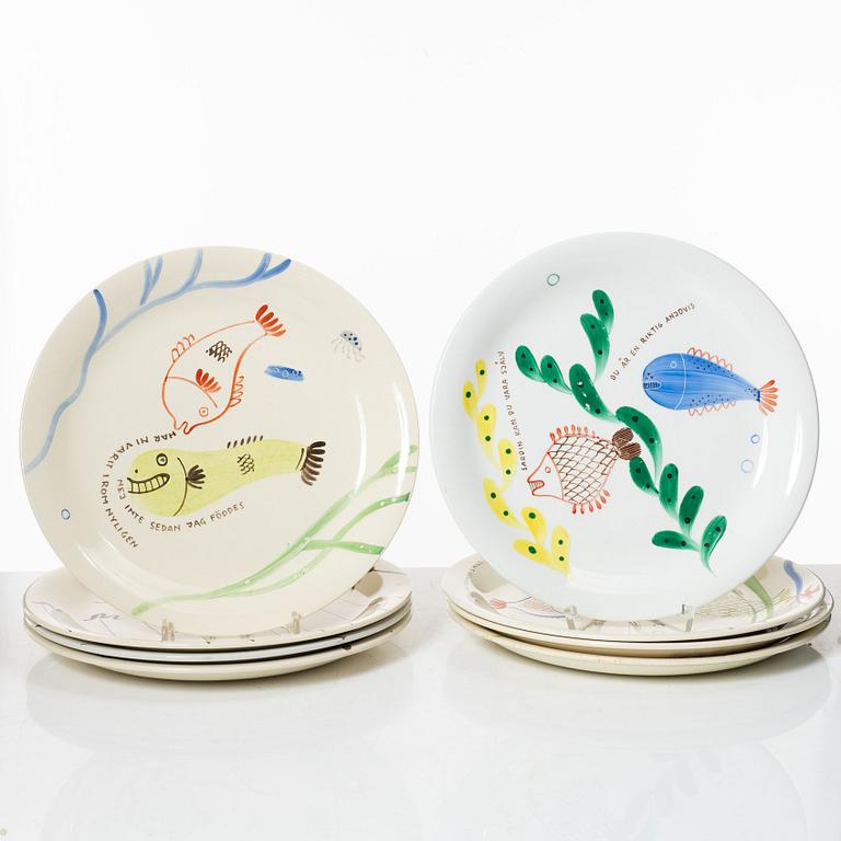 Stig Lindberg, twelve 'Löja' plates, Gustavsberg.