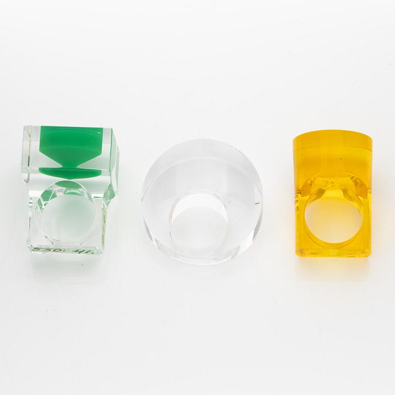 Siv Lagerström, three acrylic plastic rings, 1970s.