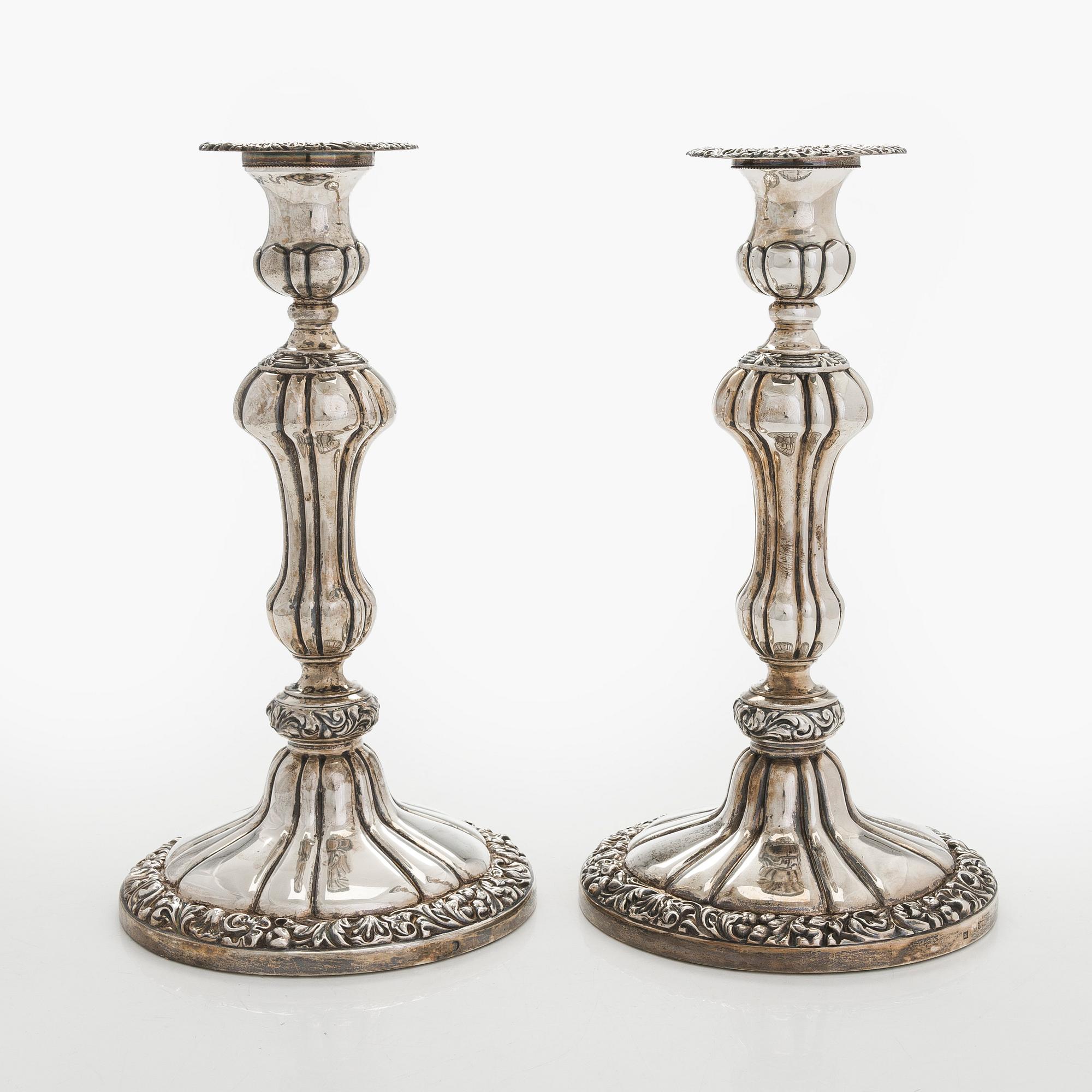 A pair of silver candelabras, a pair, Belgium 1831-1868.