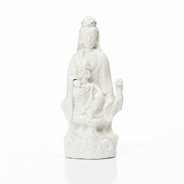 Guanyin, porslin, Blanc de Chine, Kina, sen Qingdynasti.