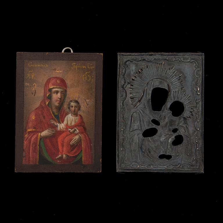 IKON med RISA, tempera på pannå och silver, mästare Borodulin Mihail, S:t Petersburg 1853.