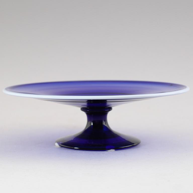 TAZZA, blått glas, sannolikt Göteborgs glasbruk, 1800-tal.