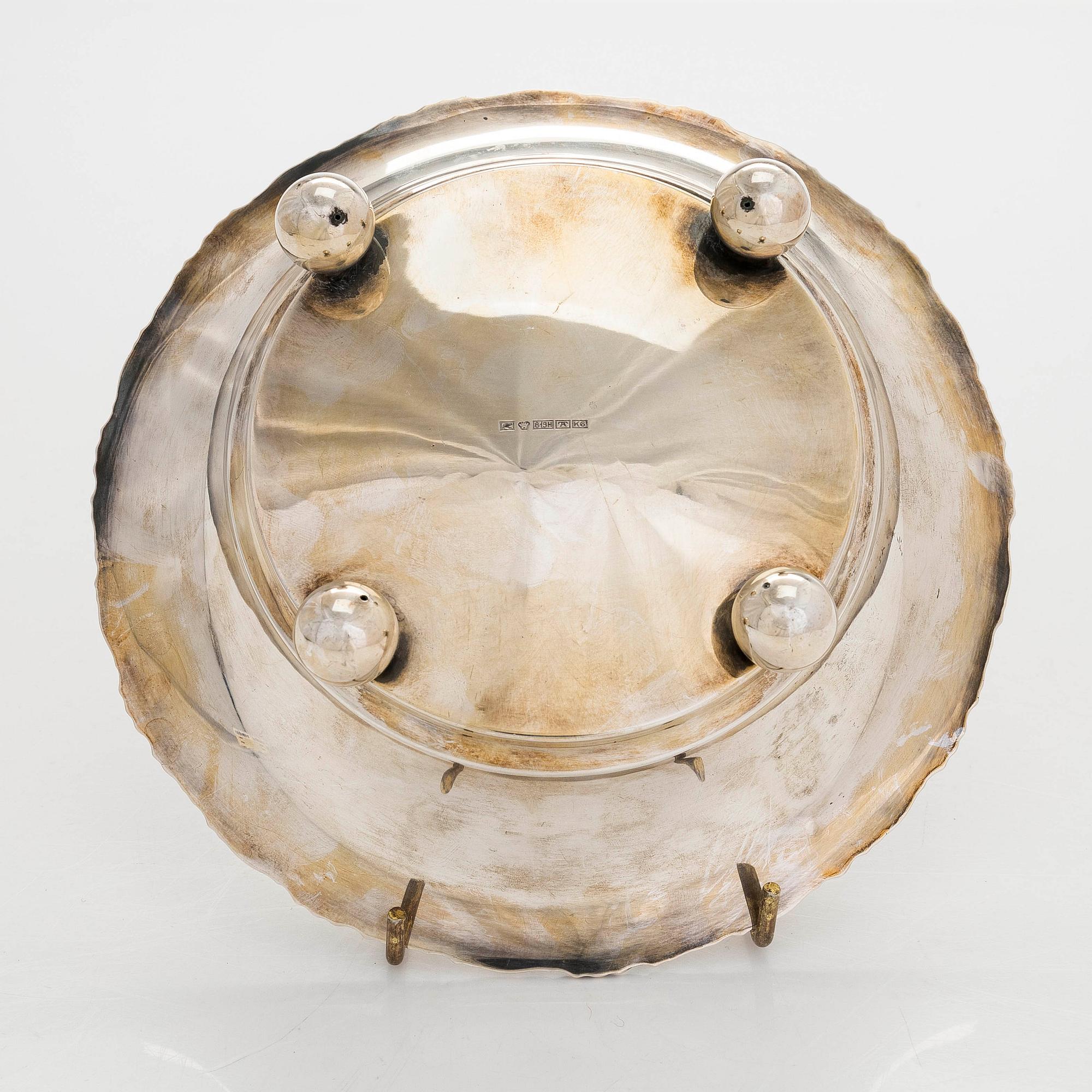 A 20th century silver bowl and six coasters.