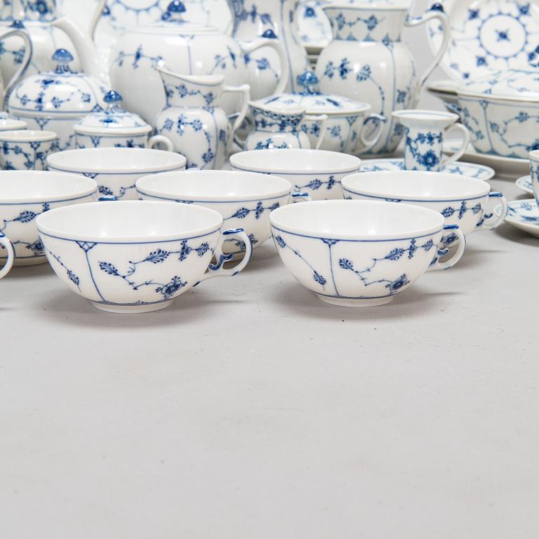 A 73-piece 'Blue Fluted Plain' porcelain tableware set, Copenhagen, Denmark, mostly 1940s-60s.