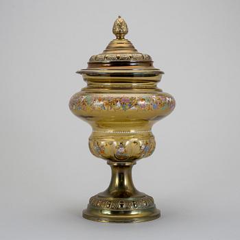 BÅLSKÅL, glas och mässing, omkring sekelskiftet 1900.