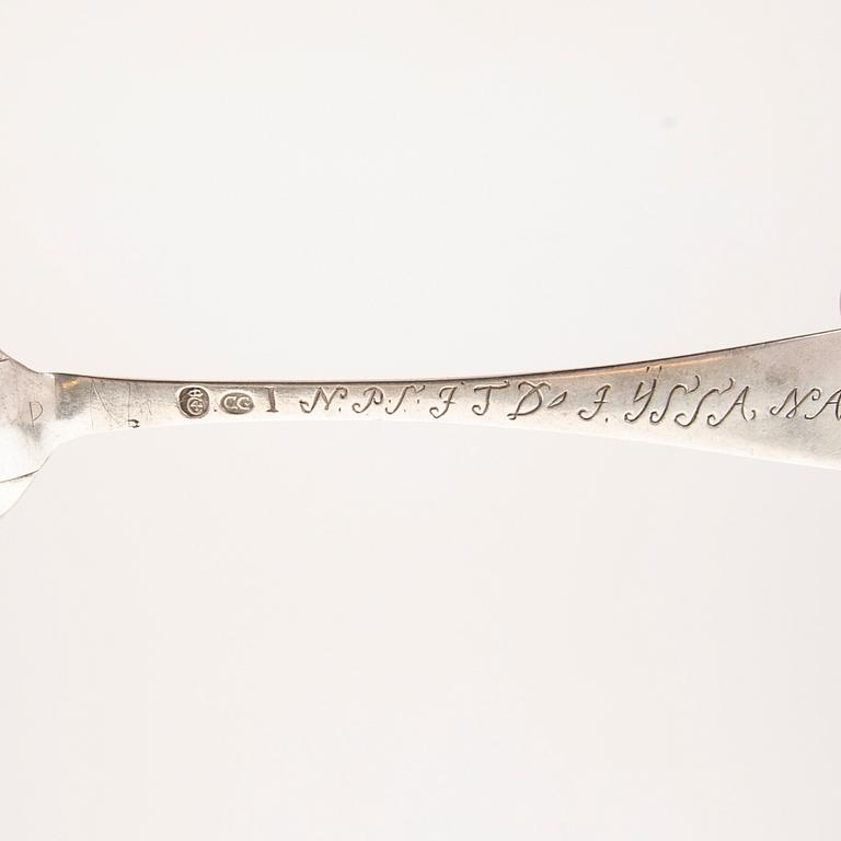 Collection of tablespoons, 28 pieces, silver, by 9 different master silversmiths, Kristianstad, 18th/19th century.