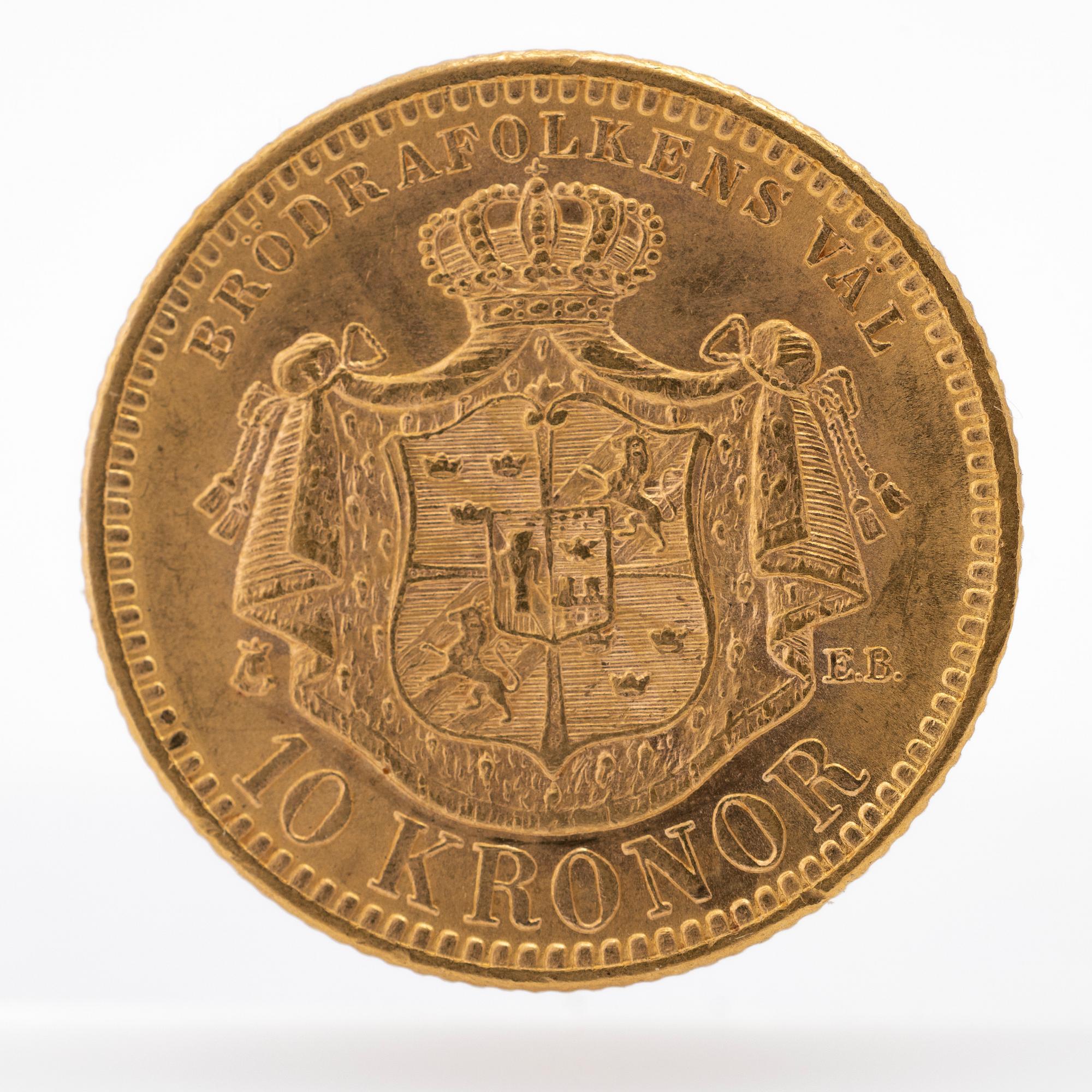 Gold coin Sweden, Oscar II 10 kronor, 1901.