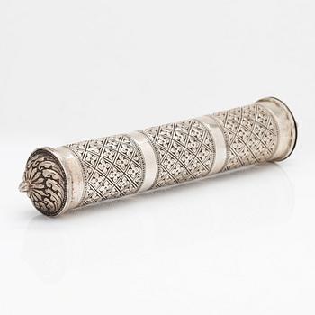 A silver incense sticks container, 20th century.