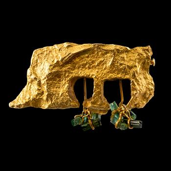 313. Björn Weckström, A BROOCH, gold 14K with tourmalines, "Elephant". BRW, Helsinki 1964. Weight 13,2 g.