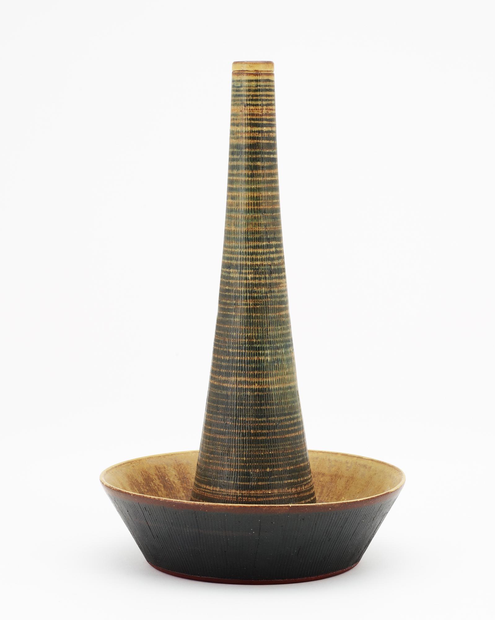 A Wilhelm Kåge 'Farsta' stoneware vase/bowl, Gustavsberg studio 1956.