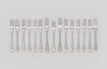 592. A set of 15 Swedish 18th century silver forks, marks of Lars Boye, Stockholm 1781 and.