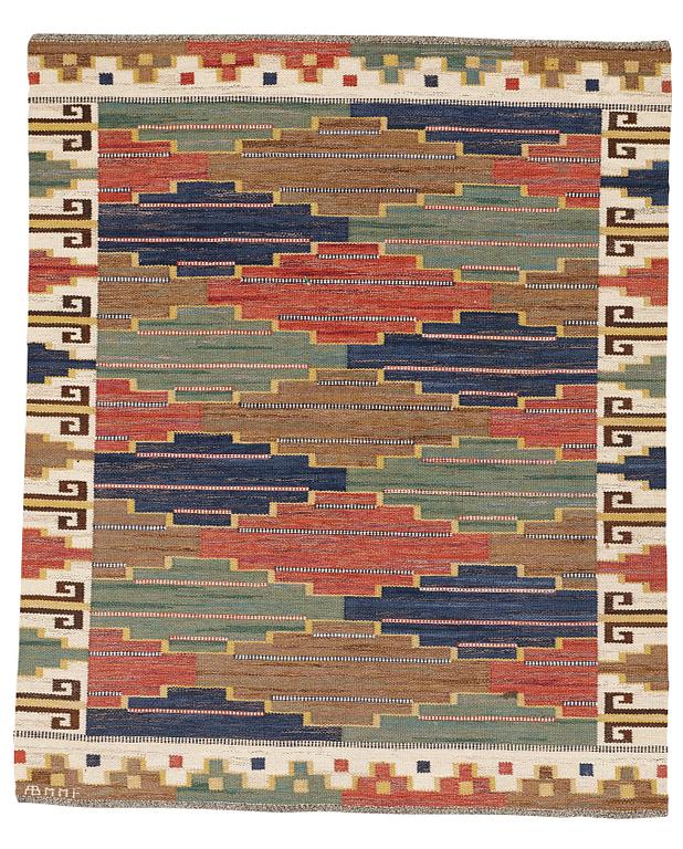 Märta Måås-Fjetterström, Matto, "Blå heden", flat weave, ca 219-220,5 x 181,5-185,5 cm, signed AB MMF.