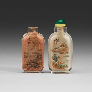 Two inside painted snuff bottles, inscribed Rongjiu, circa 1900.