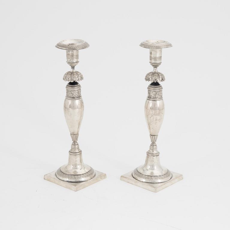 A pair of late empire silver candlesticks, probably Berlin, Germany mid 19th century.