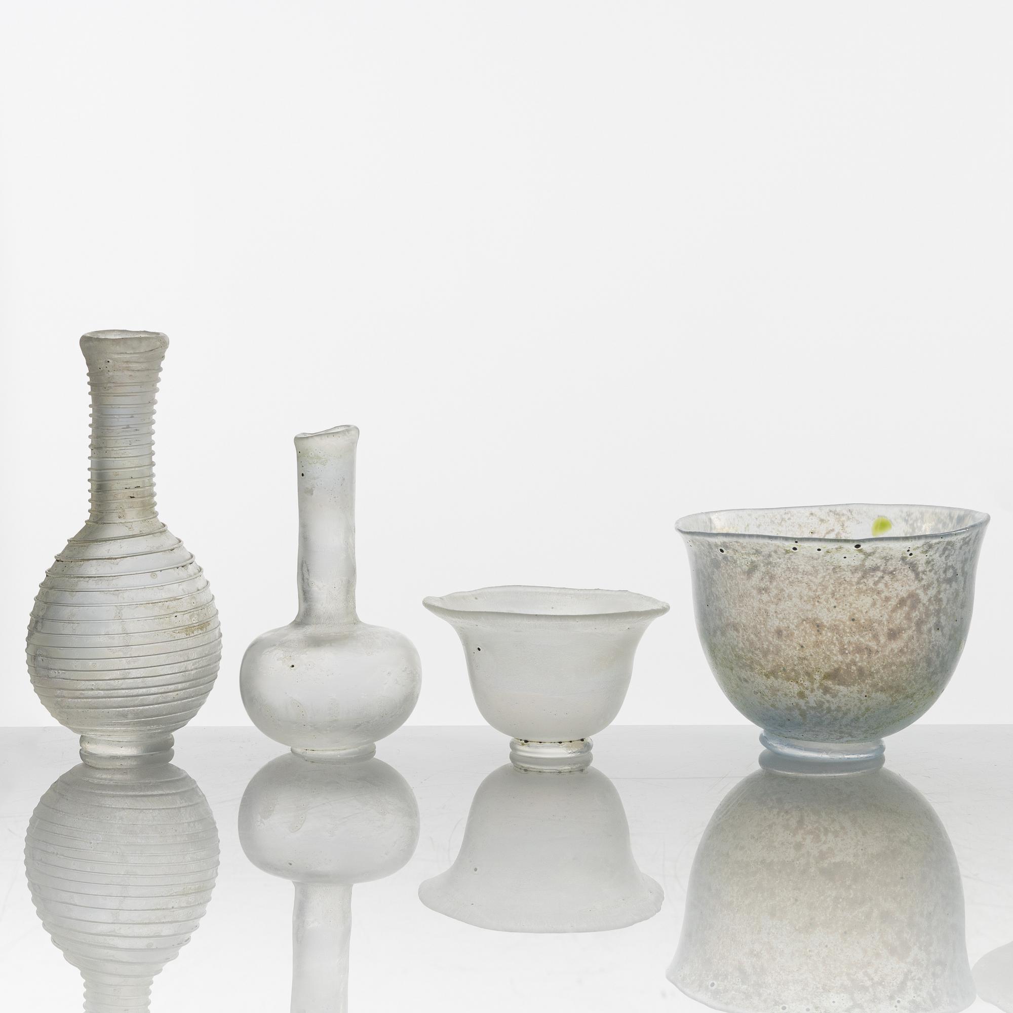Bengt Heintze, five art glass bowls and two vases, Kosta Boda, signed, 1973-1988.
