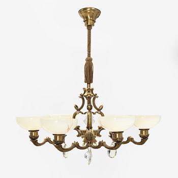 A glass and brass ceiling light, first half of the 20th Century.