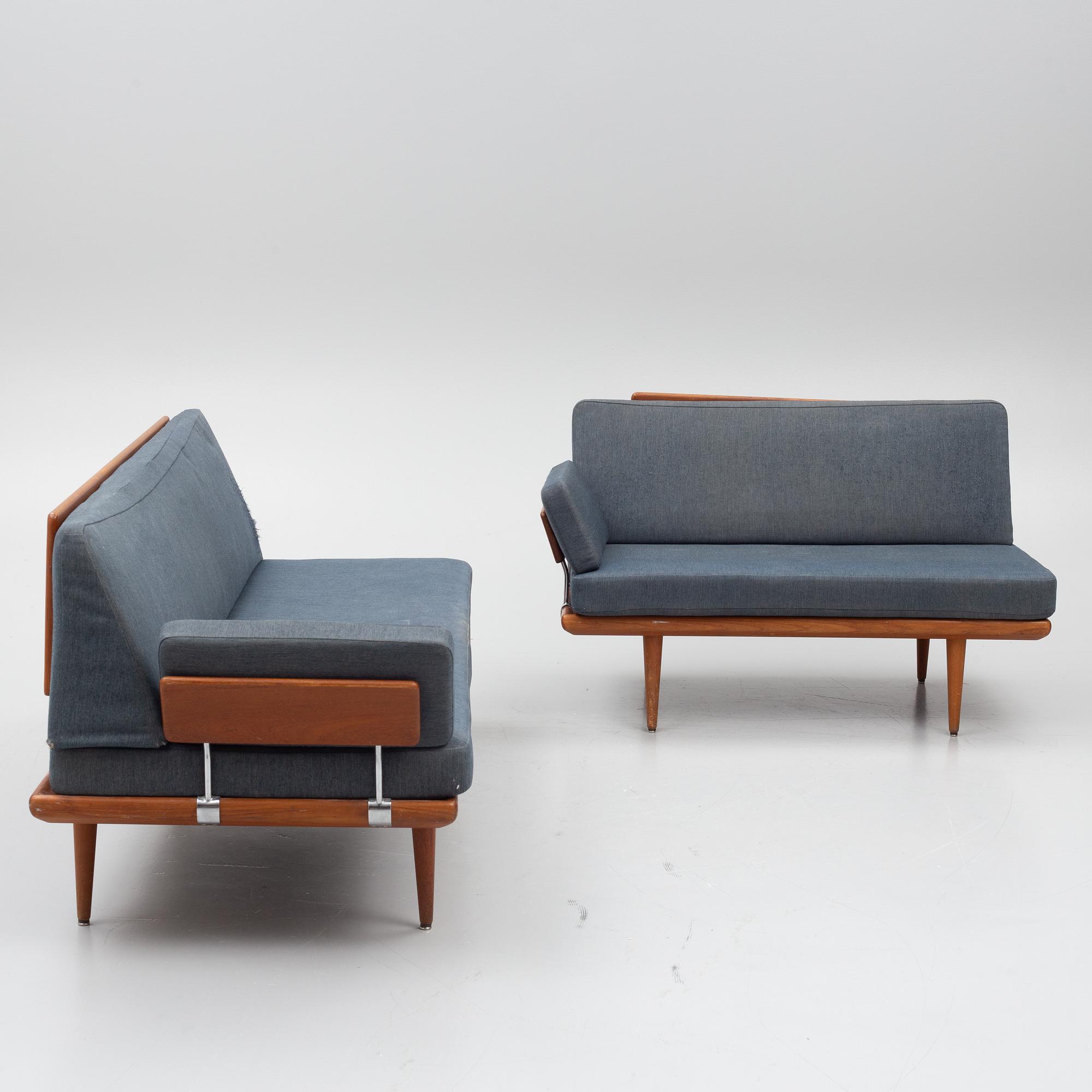 Peter Hvidt & Orla Mølgaard Nielsen, a corner sofa with table, three pieces, 'Minerva', France & Daverkosen, Denmark, 1950s/1960s.