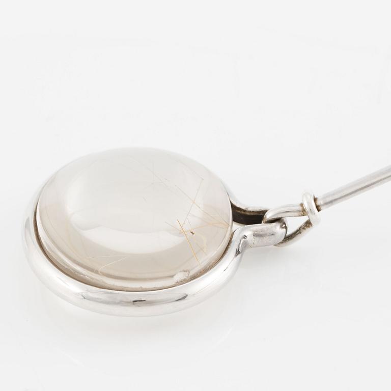 Vivianna Torun Bülow-Hübe, neck ring with pendant, sterling silver and rutilated quartz, contemporary.