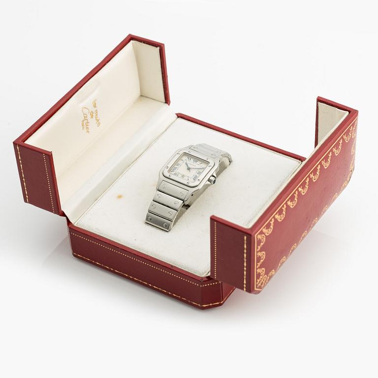 Cartier, Santos Galbeé, ca 1994. <b>Case size:</b> 29 x 29 mm
<b>Material:</b> steel
<b>Mov...