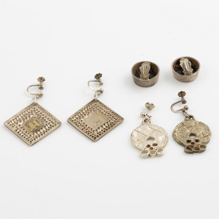 Lars Arby, two pairs of cufflinks and three pairs of earrings, silver, Gothenburg circa 1966 and 1976.