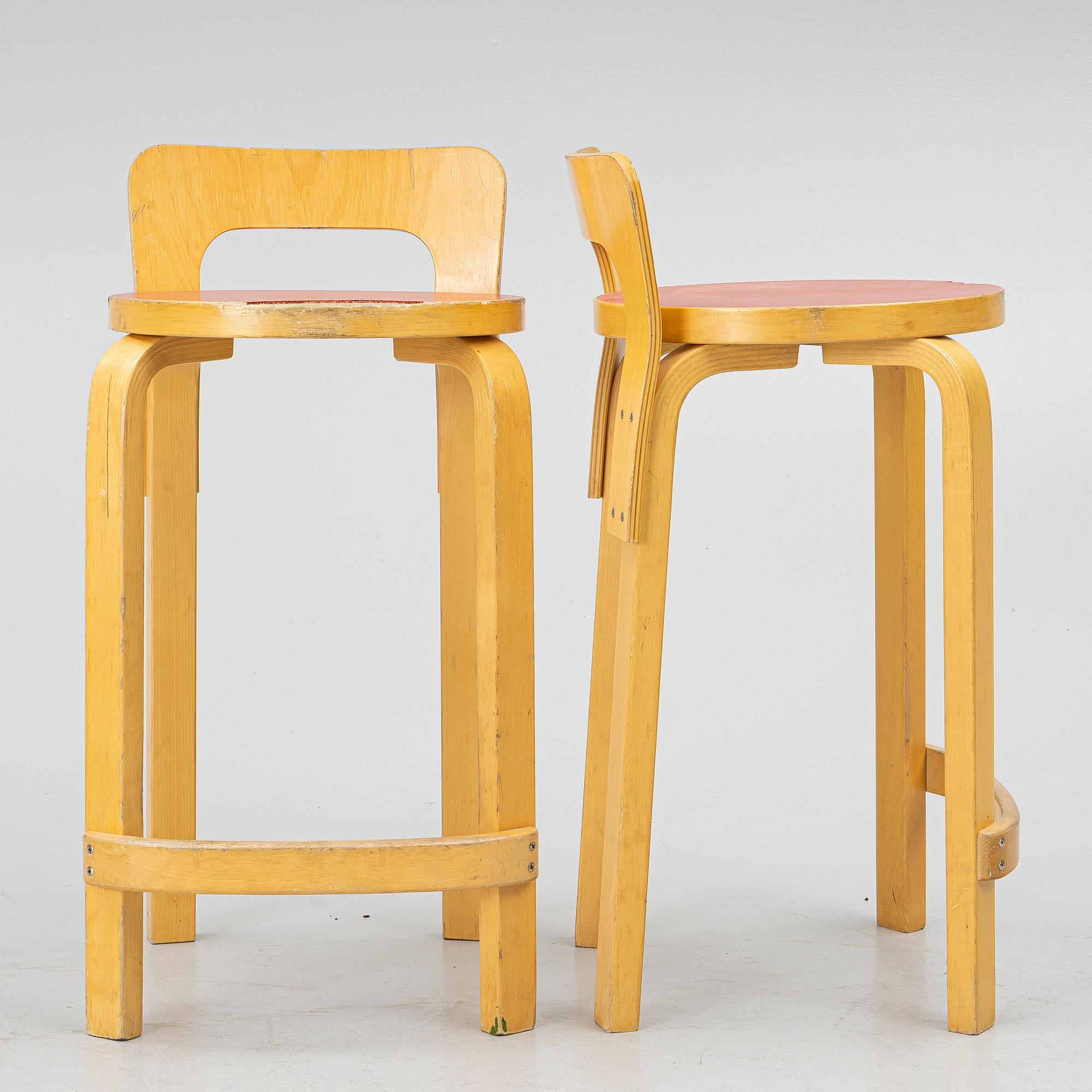 Alvar Aalto, four 'K65' bar stools, Artek, Finland, 2002.