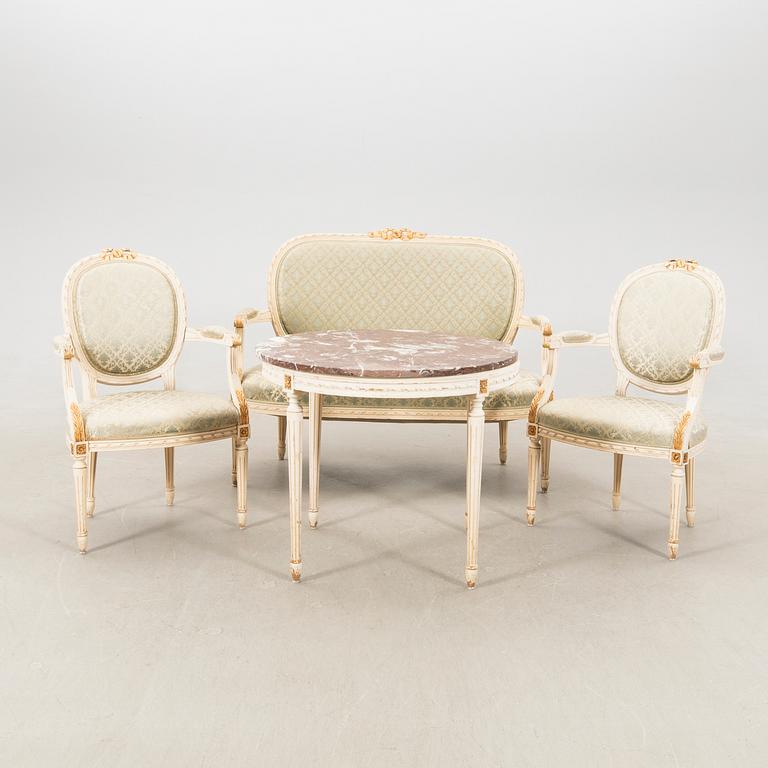 Sofa group in the Gustavian style, mid/second half of the 20th century.